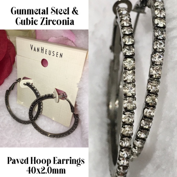 Van Heusen Paved Gunmetal Steel 40mm Hoop Earrings - Picture 5 of 5